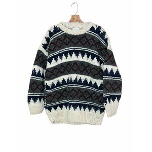 MENS THICK 100% WOOL SWEATER VTG TRADITIONAL FROM ECUADOR SZ L RAINBOW RIDER CO